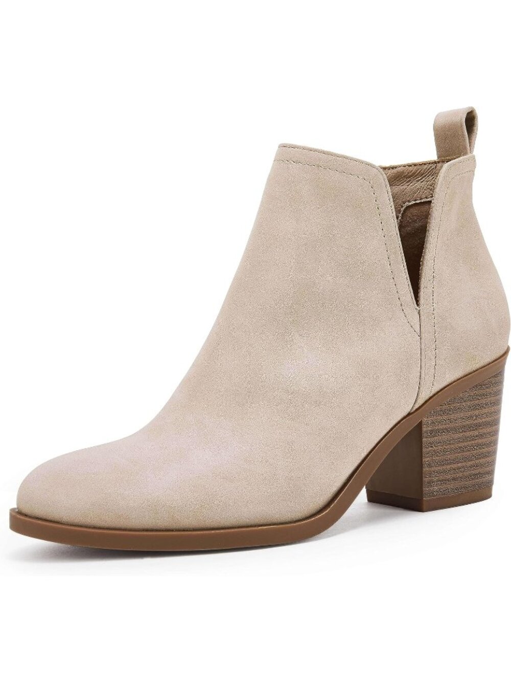 Women's Khaki Cut Out Ankle Boots Chunky Stacked Heel Western Booties